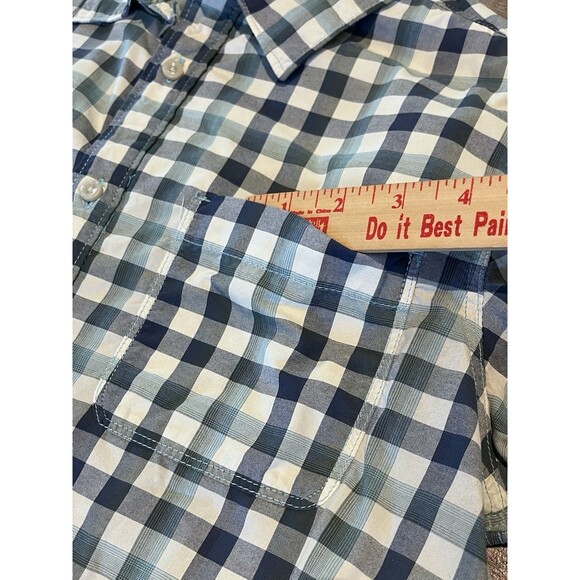 The North Face Shirt Mens Medium Blue Check Button Up Short Sleeve Camp Hiking - Picture 8 of 11